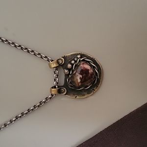 Gem brass necklace with stone